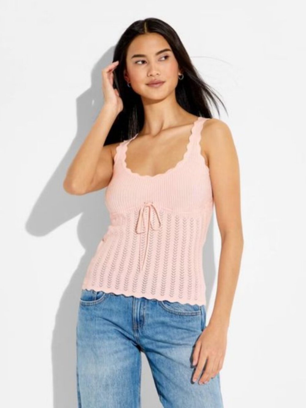Women's Tie-Front Sweater Tank - Wild Fable Light Pink XXL